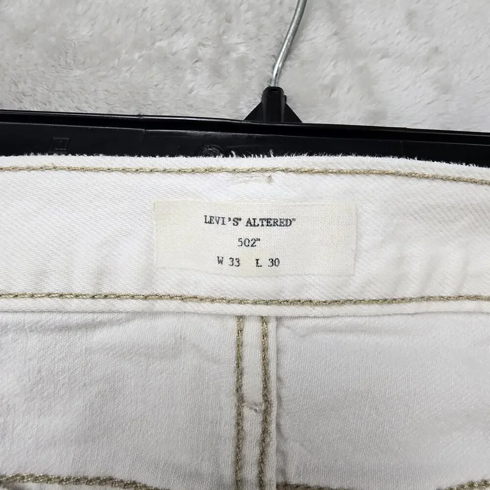 Levis 502 Altered Jeans Mens 33x27 White Tapered Regular Fit Double Knee Denim
